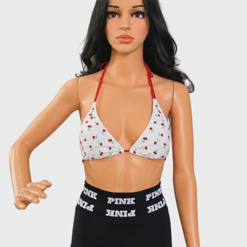 Wild‎ Fable White Cherry Print Triangle Bikini Top Red Ties Small
